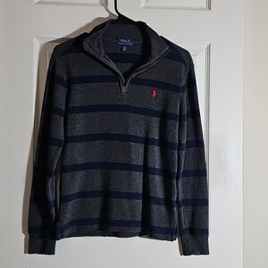Polo by Ralph Lauren Kids Blue and Gray Striped Quarter Zip Sweater Boys Size L